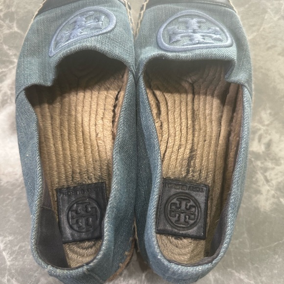 TORY BURCH Benton Slip-On Platform Espadrille Flat 8.5 M Denim/Navy/Chambray - Picture 5 of 8